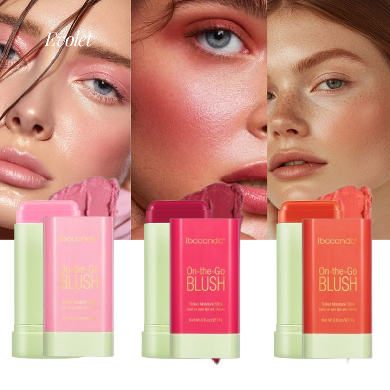 Stick de Blush Multi Funções Cor Natural de Longa Duração para Maquiagem Feminina Iluminador 3 em 1