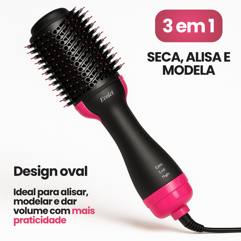 Escova Secadora Alisadora Elétrica Quente 3 Em 1 Alisa, Seca & Modela Bi Volt