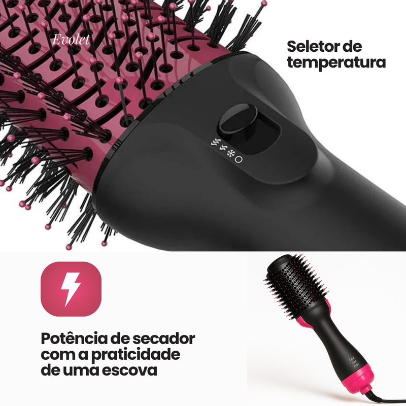 Escova Secadora Alisadora Elétrica Quente 3 Em 1 Alisa, Seca & Modela Bi Volt
