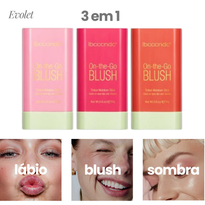 Stick de blush multi funções Cor natural de longa duração para maquiagem feminina iluminador 3 em 1