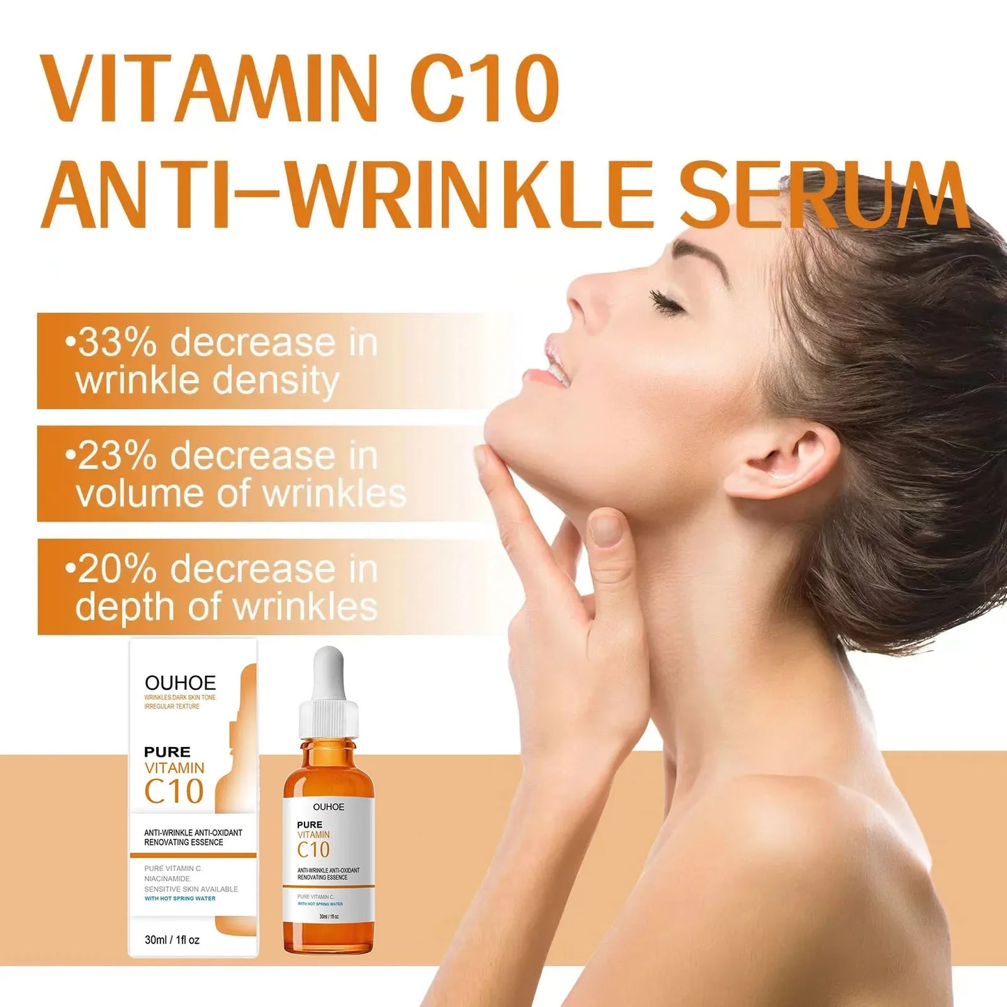 Vitamina C Removedor de Rugas Soro Facial Lifting Firmador Atenuação de Linhas Finas Antienvelhecimento Essência Clareadora Clareamento Nutrição Cuidados com a Pele