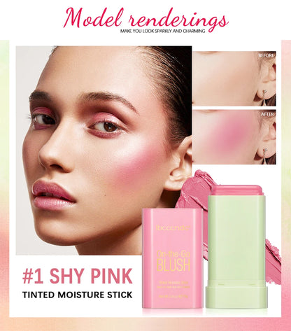 Stick de Blush Multi Funções Cor Natural de Longa Duração para Maquiagem Feminina Iluminador 3 em 1