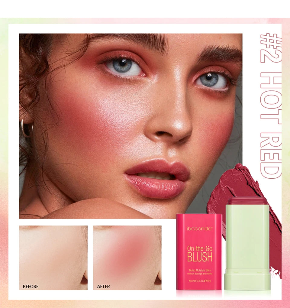 Stick de Blush Multi Funções Cor Natural de Longa Duração para Maquiagem Feminina Iluminador 3 em 1