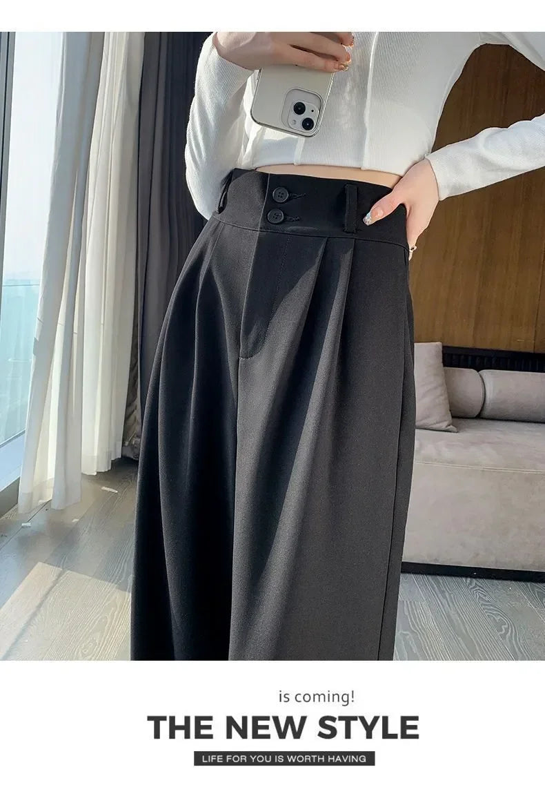 Elegant Wide Leg Pants Women Korean Style High Waist Black Baggy Pants Office Ladies Fashion Loose Suit Trousers Streetwear 2024