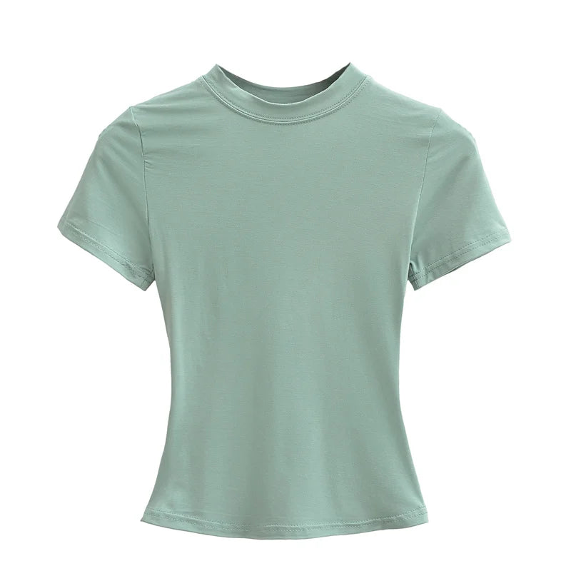 2024 New High Quality Casual T shirt Sexy Slim Short Sleeves Fashion Trend Solid Women Clothing y2k Tops