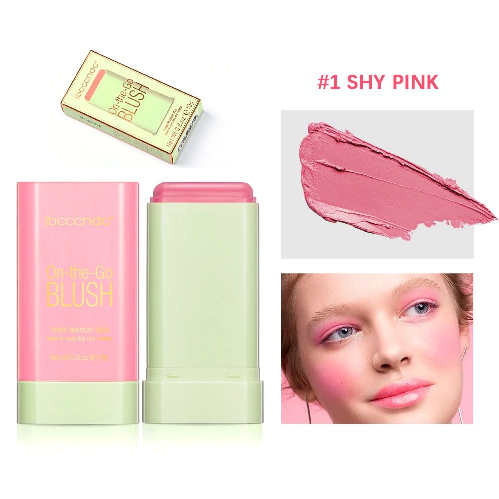 Stick de Blush Multi Funções Cor Natural de Longa Duração para Maquiagem Feminina Iluminador 3 em 1