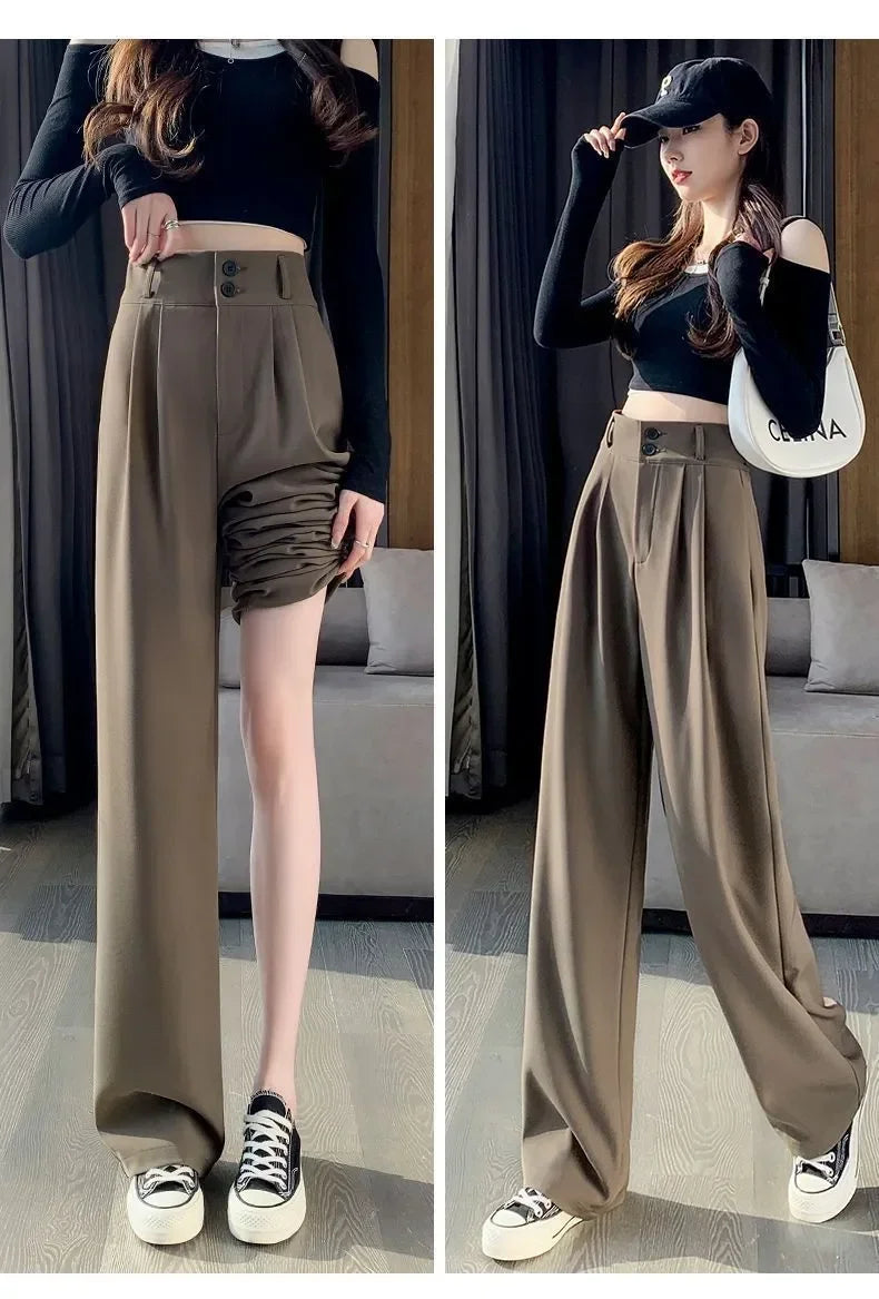 Elegant Wide Leg Pants Women Korean Style High Waist Black Baggy Pants Office Ladies Fashion Loose Suit Trousers Streetwear 2024