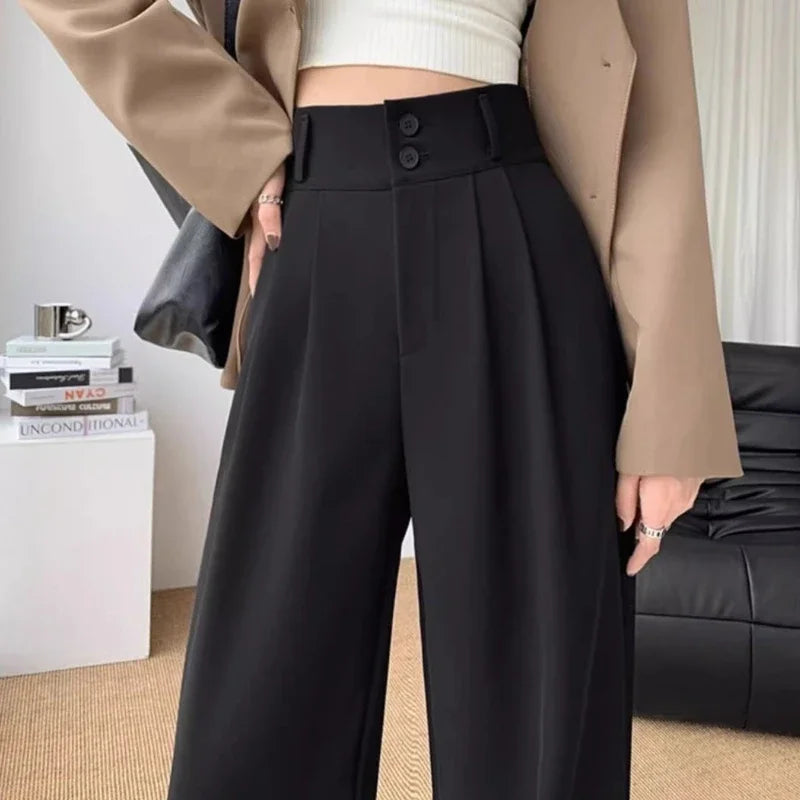 Elegant Wide Leg Pants Women Korean Style High Waist Black Baggy Pants Office Ladies Fashion Loose Suit Trousers Streetwear 2024