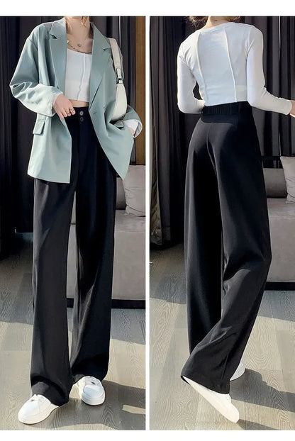 Elegant Wide Leg Pants Women Korean Style High Waist Black Baggy Pants Office Ladies Fashion Loose Suit Trousers Streetwear 2024