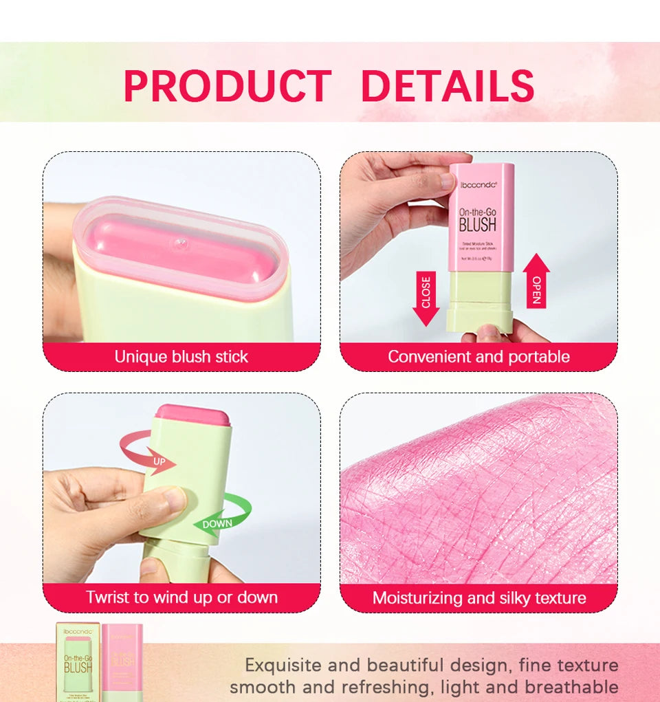 Stick de Blush Multi Funções Cor Natural de Longa Duração para Maquiagem Feminina Iluminador 3 em 1