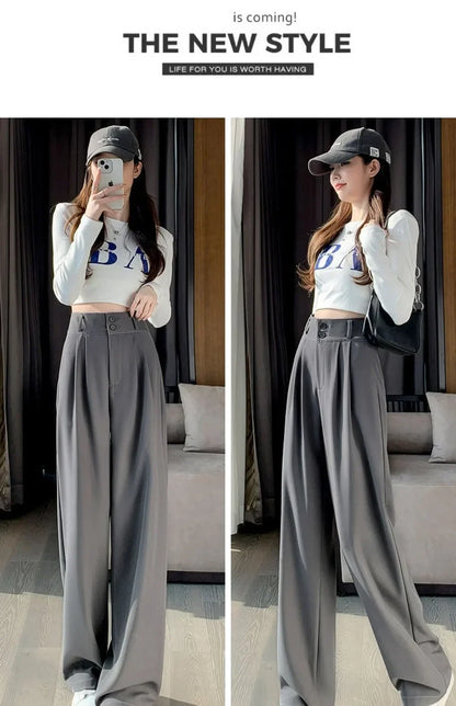 Elegant Wide Leg Pants Women Korean Style High Waist Black Baggy Pants Office Ladies Fashion Loose Suit Trousers Streetwear 2024