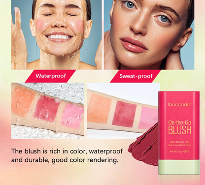 Stick de Blush Multi Funções Cor Natural de Longa Duração para Maquiagem Feminina Iluminador 3 em 1