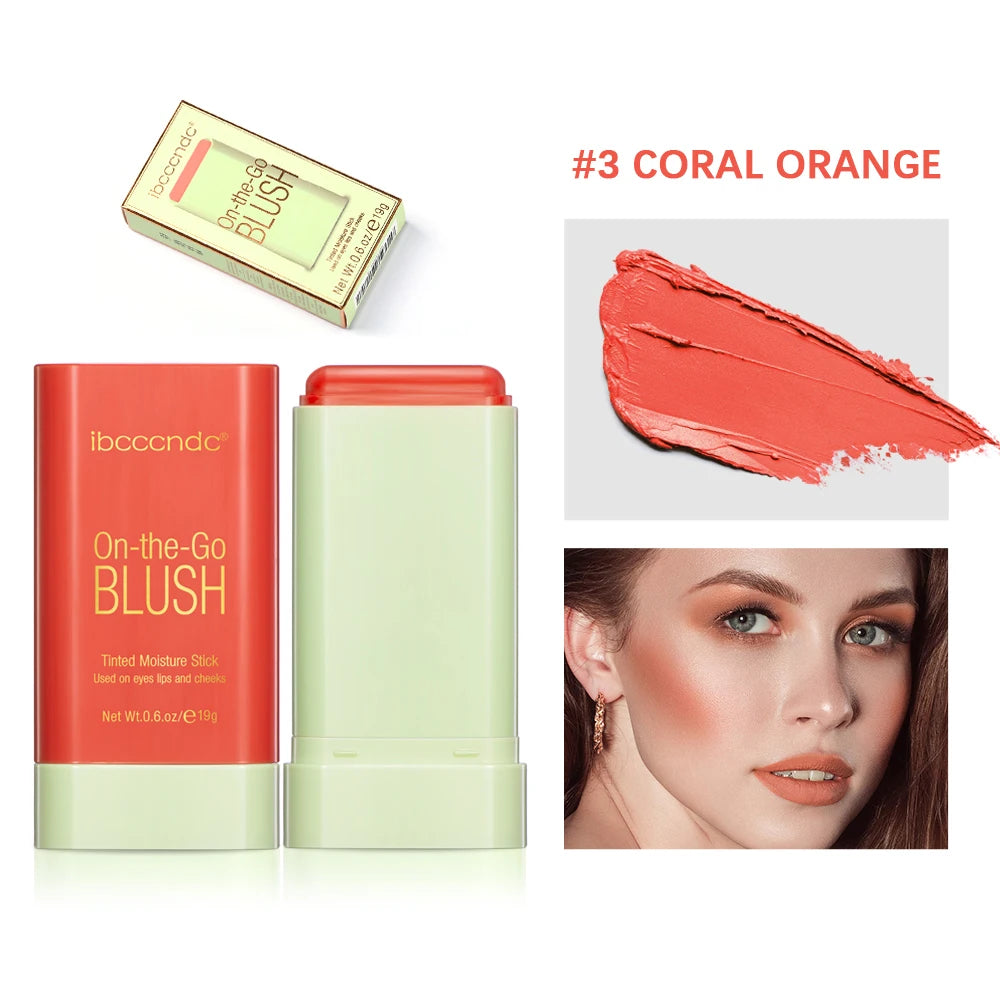 Stick de blush multi funções Cor natural de longa duração para maquiagem feminina iluminador 3 em 1