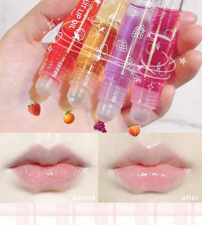 Roll-On Lip Oil, Moisturizing and Hydrating Lip Gloss, Nourishing Lip Balm Liquid for Smooth and Soft Lips, Long-Lasting Shine