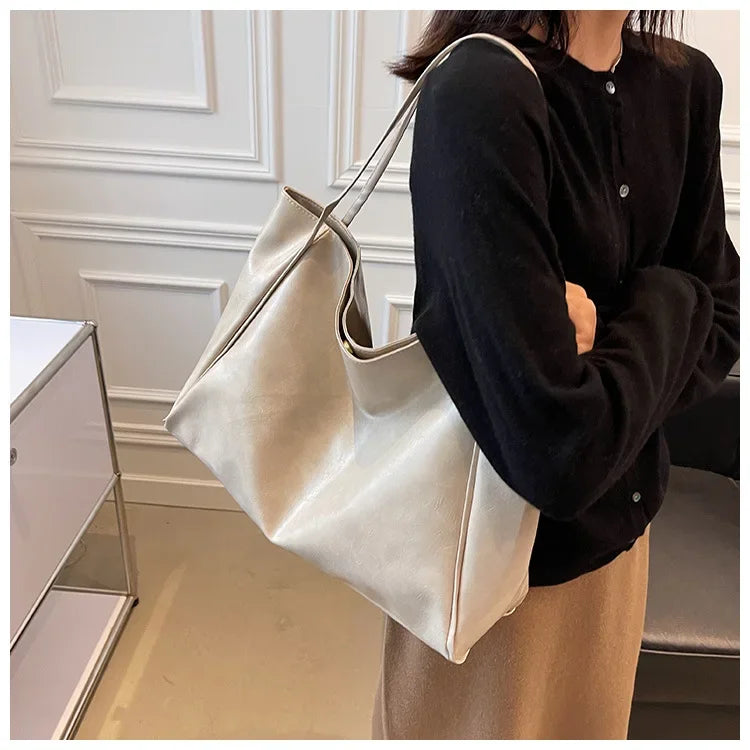 Women Tote Bag Fashion Underarm Pouch Large Capacity Soft Pu Leather Shoulder Bag Retro Crossbody Bag Casual Portable BucketBags