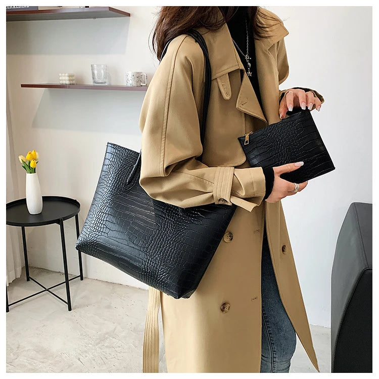 Large PU Leather Shoulder Bag for Women Fashion Trend Designer Female Fashion Handbags Purses Tote Bags