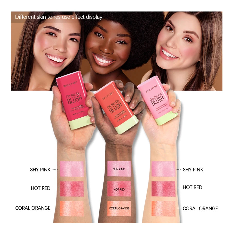 Stick de Blush Multi Funções Cor Natural de Longa Duração para Maquiagem Feminina Iluminador 3 em 1