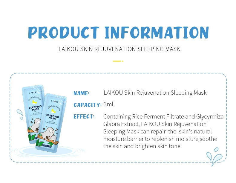 LAIKOU 7pcs Moisturizing Facial Mask Hydrating Sleeping Face Sheet Masks Repairing & Nourishing Night Face Mask Skin Care