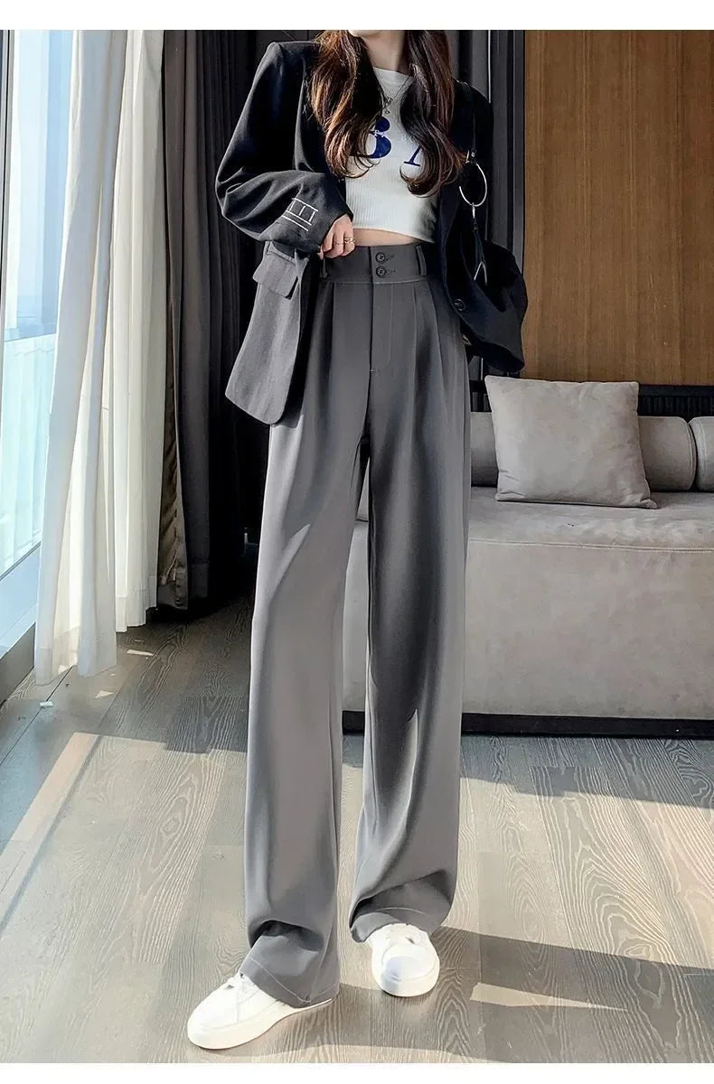 Elegant Wide Leg Pants Women Korean Style High Waist Black Baggy Pants Office Ladies Fashion Loose Suit Trousers Streetwear 2024