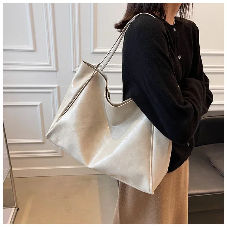 Women Tote Bag Fashion Underarm Pouch Large Capacity Soft Pu Leather Shoulder Bag Retro Crossbody Bag Casual Portable BucketBags