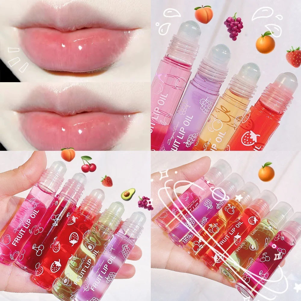 Roll-On Lip Oil, Moisturizing and Hydrating Lip Gloss, Nourishing Lip Balm Liquid for Smooth and Soft Lips, Long-Lasting Shine