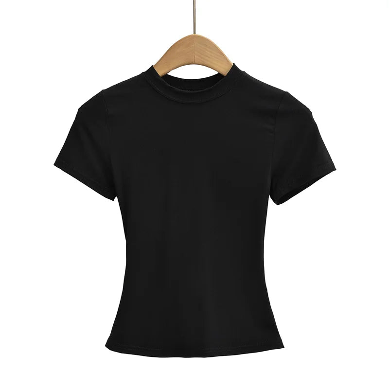 2024 New High Quality Casual T shirt Sexy Slim Short Sleeves Fashion Trend Solid Women Clothing y2k Tops