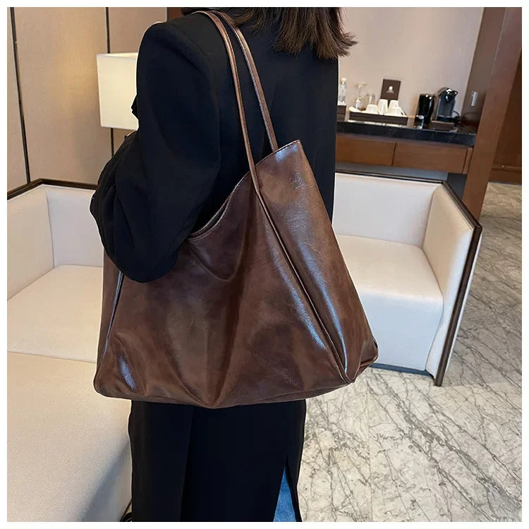 Women Tote Bag Fashion Underarm Pouch Large Capacity Soft Pu Leather Shoulder Bag Retro Crossbody Bag Casual Portable BucketBags